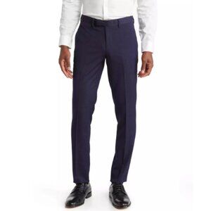 Mens Dress Pants Size 43 Waist Soul Of London Navy Blue Flat Front